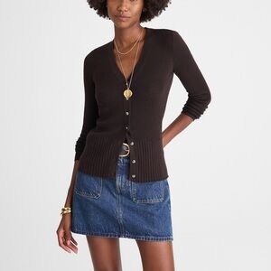 NWT Madewell Deep V-Neck Cardigan in Merino-Silk Blend SMALL HOLE ALONG SEAM